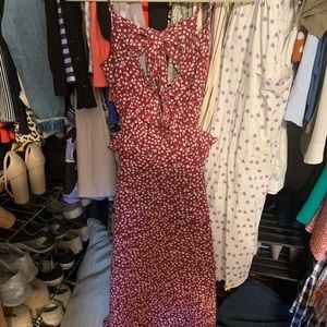 Burgundy floral dress with open back